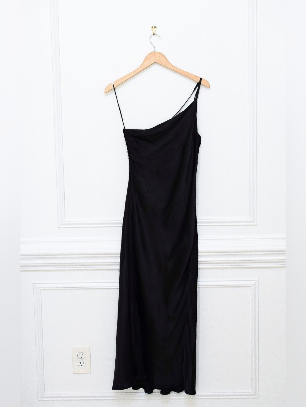 NWT Anthropologie Bl-nk Egyness Black One Shoulder Slip Dress Midi Size 12 90s - Picture 4 of 13
